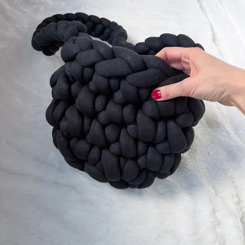 NEW Black Chunky Marshmallow Knit Soft Boho Shoulder Bag Tote Handmade